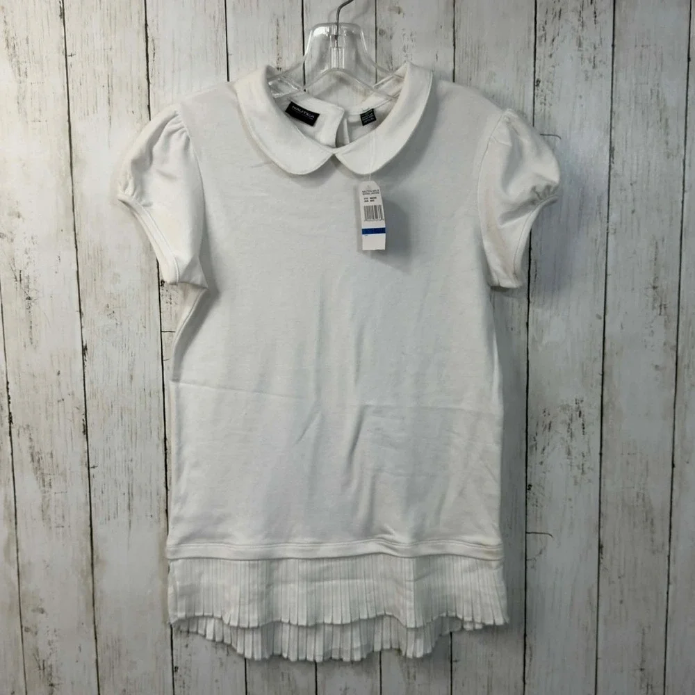 Nautica NWT Girl's School Uniform White Peter Pan Collar Top‎ Size XL Regular